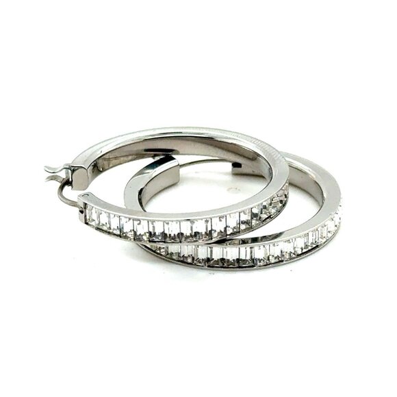 Baguette Swarovski Designer Hoops Earrings - Picture 1 of 5